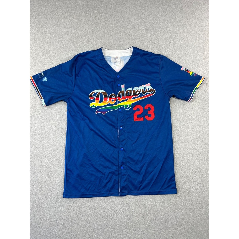 Los Angeles Dodgers Pride Night Jersey Mens XL Blue Jason Heyward SGA